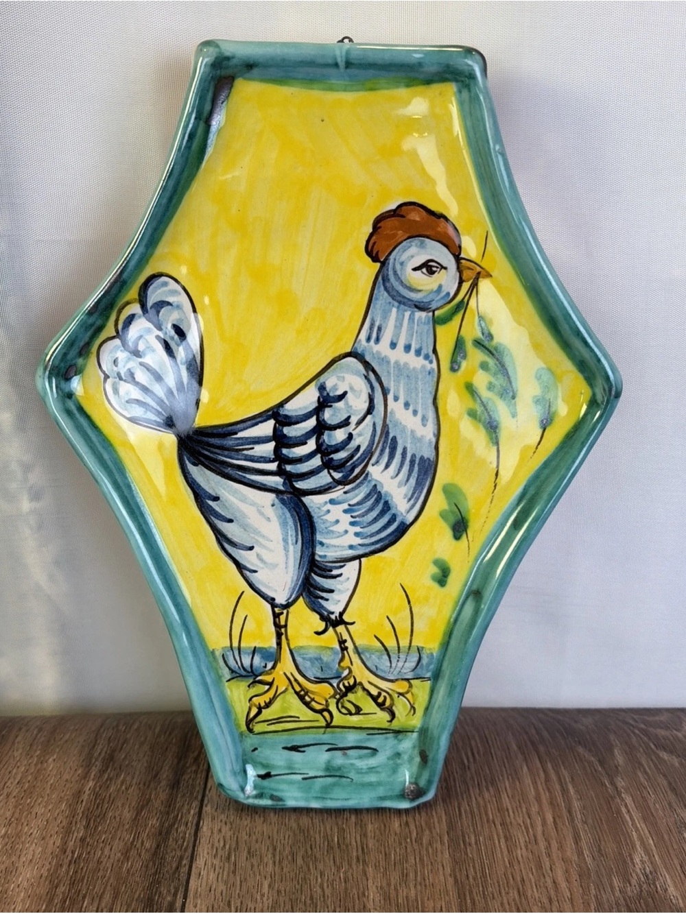 Vintage Hand Painted Italian Rooster Terracotta Wall Hanging Plaque Italy